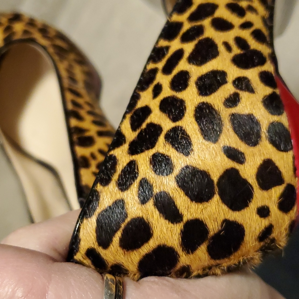 Nine West Glamgirl Calf Hair & Red Patent Leather Peeptoe Heels - Picture 5 of 8